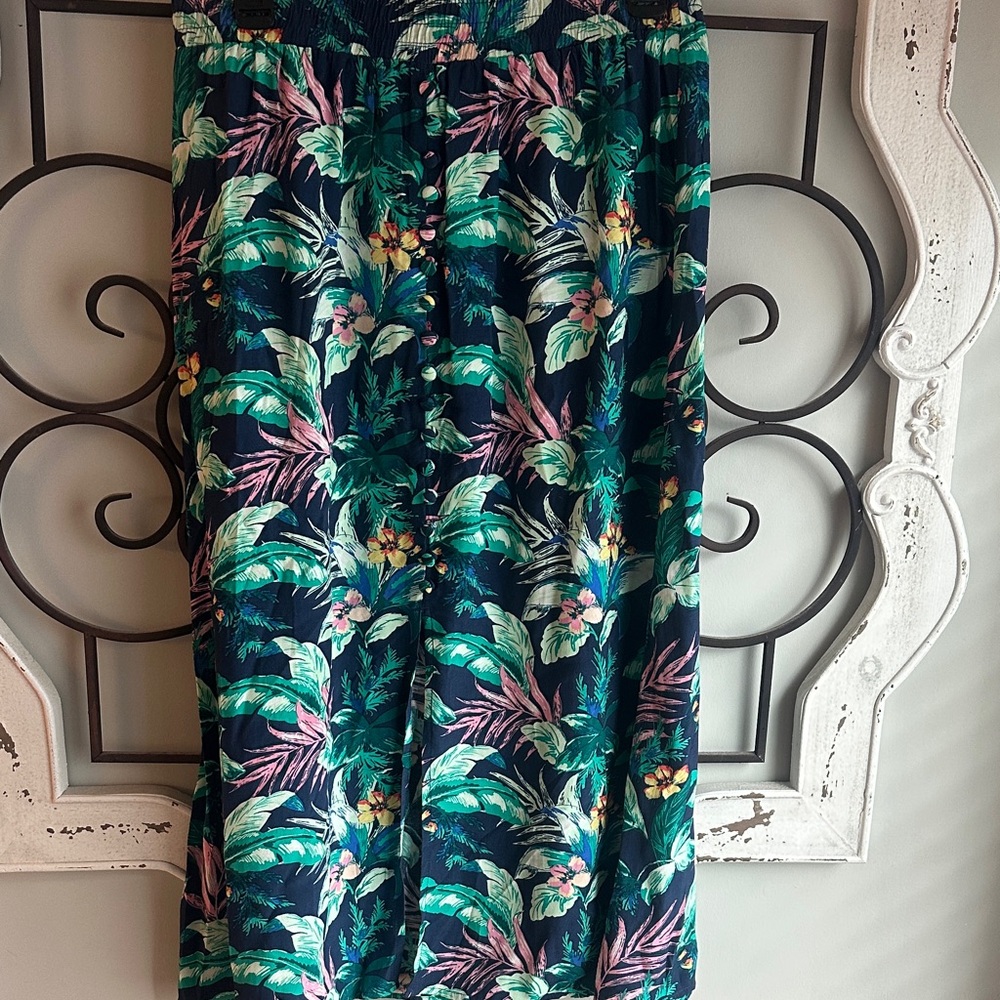 LOFT Tropical Print Maxi Skirt - Green and Pink